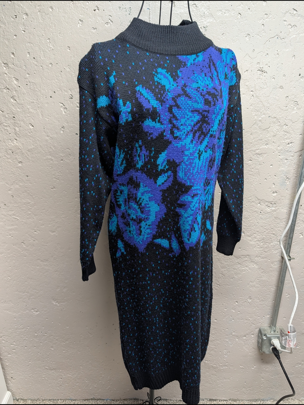 Vintage 1986 Lambswool Blend Floral Sweater Dress Moody Dark Floral